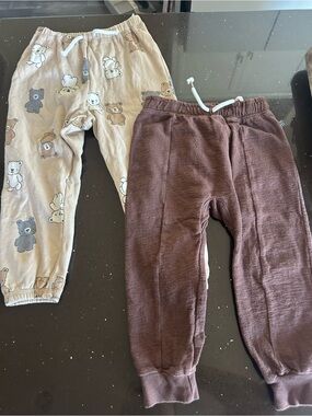 H&M Kids Bear Print & Solid Jogger Pants - Tan & Brown